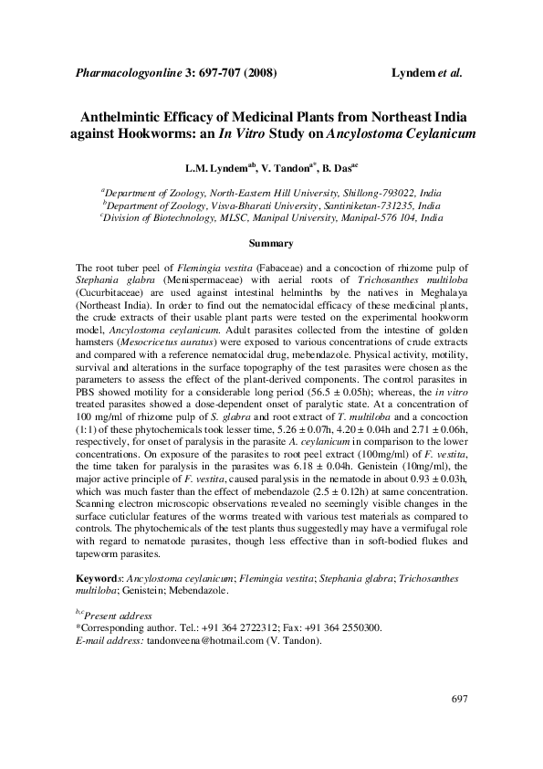 (PDF) Anthelmintic efficacy of medicinal plants from Northeast India ...
