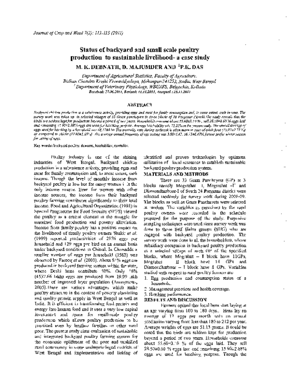 (PDF) Status of backyard and small scale poultry production to