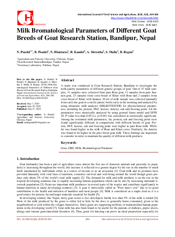 (PDF) Milk Bromatological Parameters of Different Goat Breeds of Goat ...