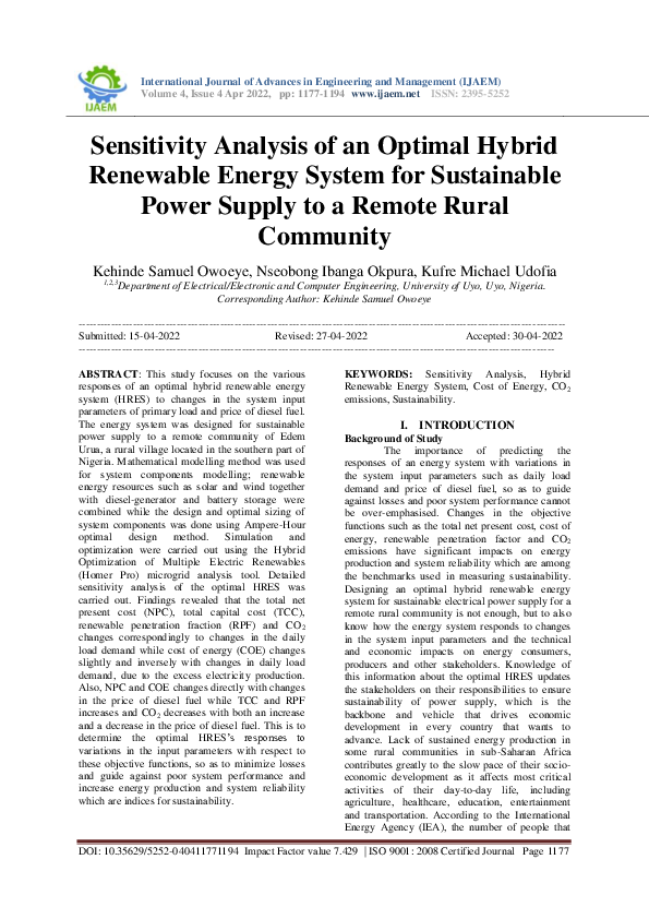 (PDF) Sensitivity Analysis of an Optimal Hybrid Renewable Energy System ...