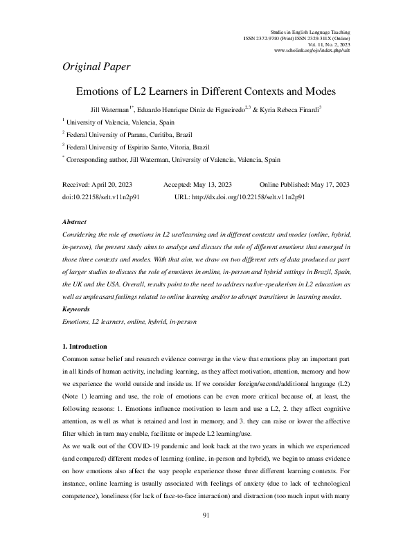 (PDF) Emotions of L2 Learners in Different Contexts and Modes