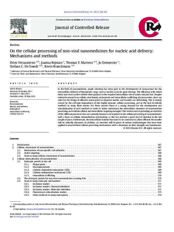 (PDF) On the cellular processing of non-viral nanomedicines for nucleic ...