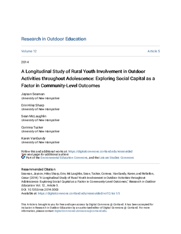 (PDF) A Longitudinal Study of Rural Youth Involvement in Outdoor ...