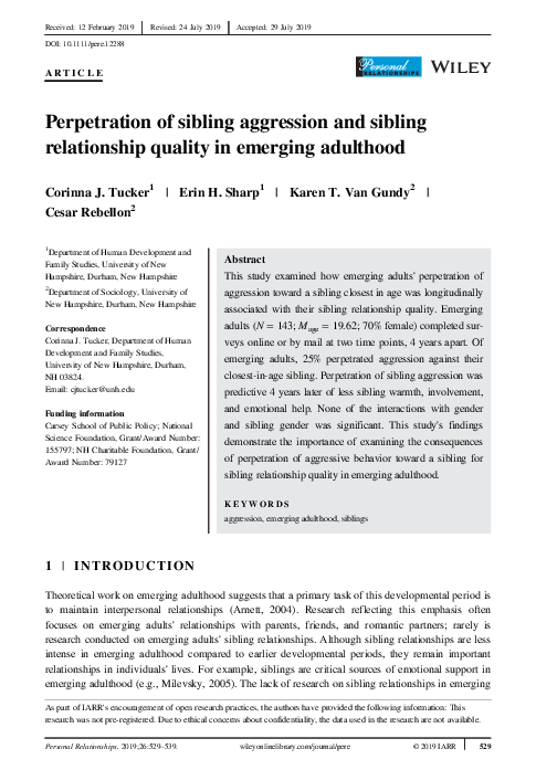 (PDF) Perpetration of sibling aggression and sibling relationship ... - Hyperconnectivity And Sibling Aggression In Informal Play