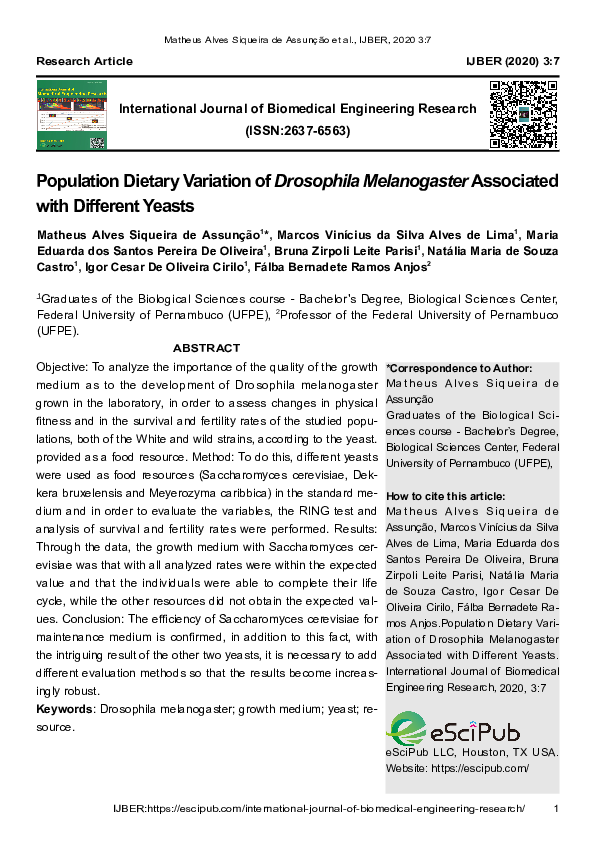 (PDF) Population Dietary Variation of Drosophila Melanogaster ...