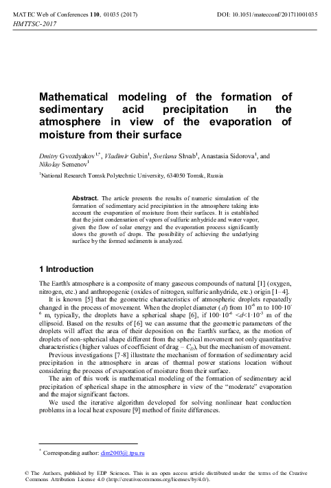 (PDF) Mathematical modeling of the formation of sedimentary acid ...