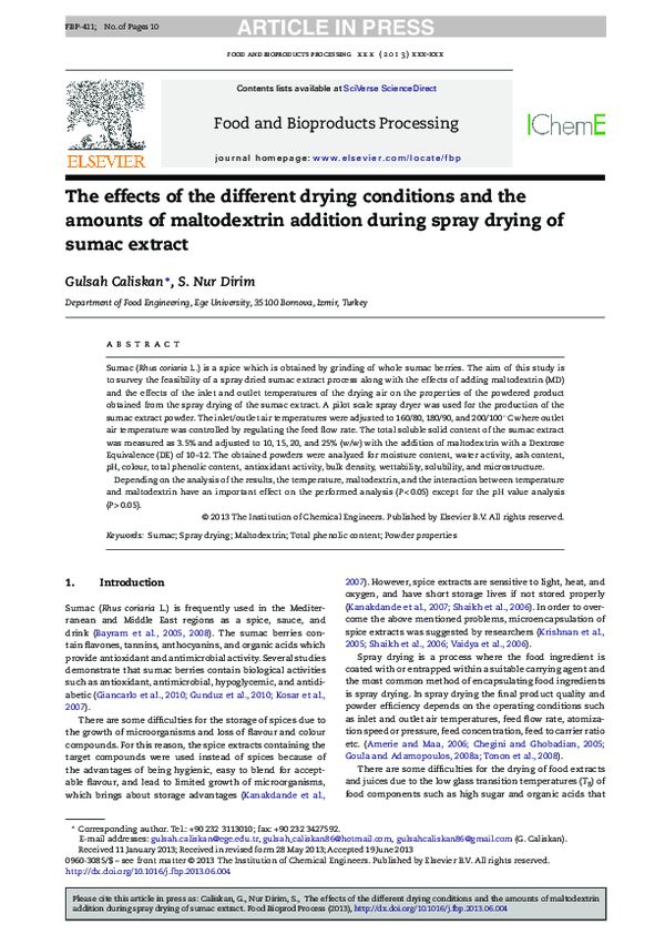 (PDF) The effects of the different drying conditions and the amounts of