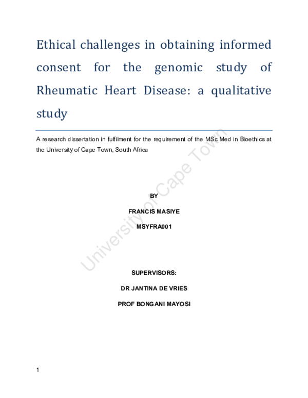 Pdf Ethical Challenges In Obtaining Informed Consent In The Rhdgen Study