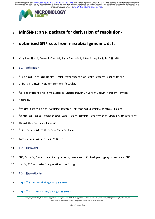 (PDF) MinSNPs: an R package for derivation of resolution-optimised SNP ...