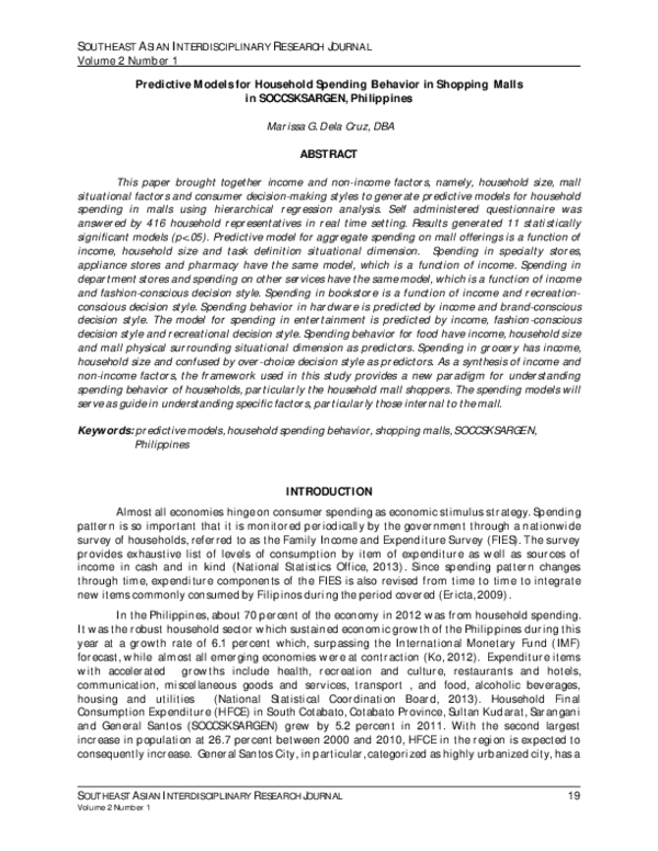 (PDF) Predictive Models for Household Spending Behavior in Shopping ...