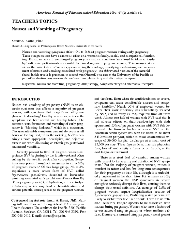 (PDF) Nausea and Vomiting of Pregnancy