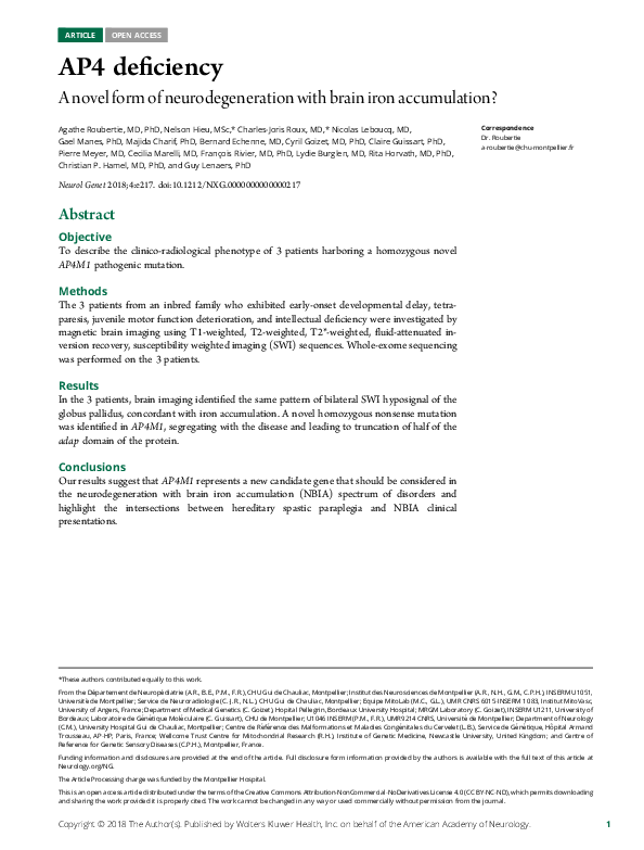 (PDF) AP4 deficiency: A novel form of neurodegeneration with brain iron ...
