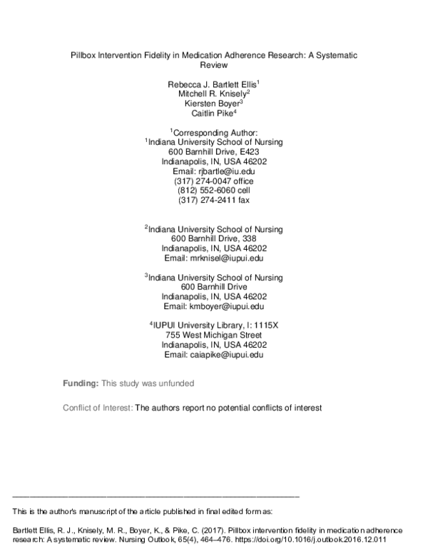(PDF) Pillbox intervention fidelity in medication adherence research: A ...