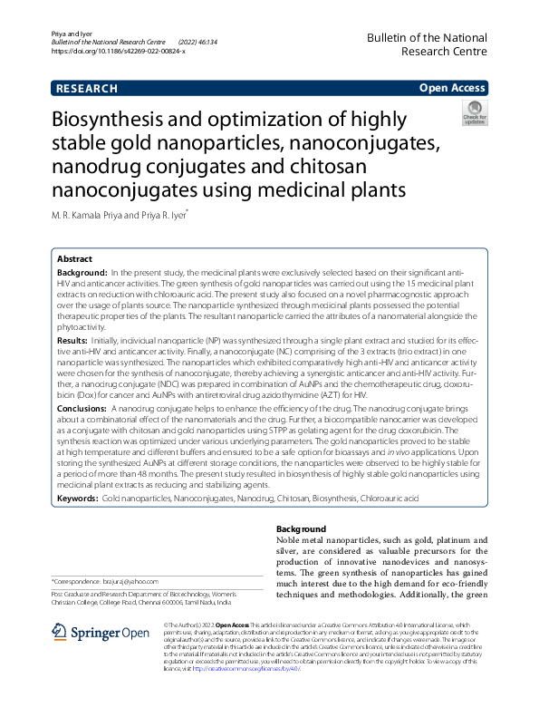 (PDF) Biosynthesis and optimization of highly stable gold nanoparticles ...