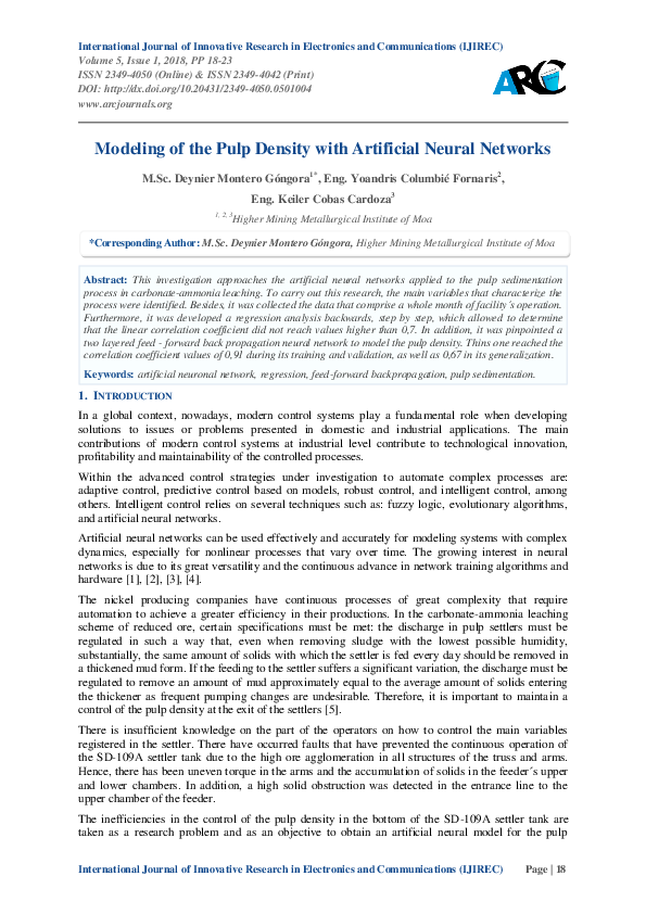 (PDF) Modeling of the Pulp Density with Artificial Neural Networks