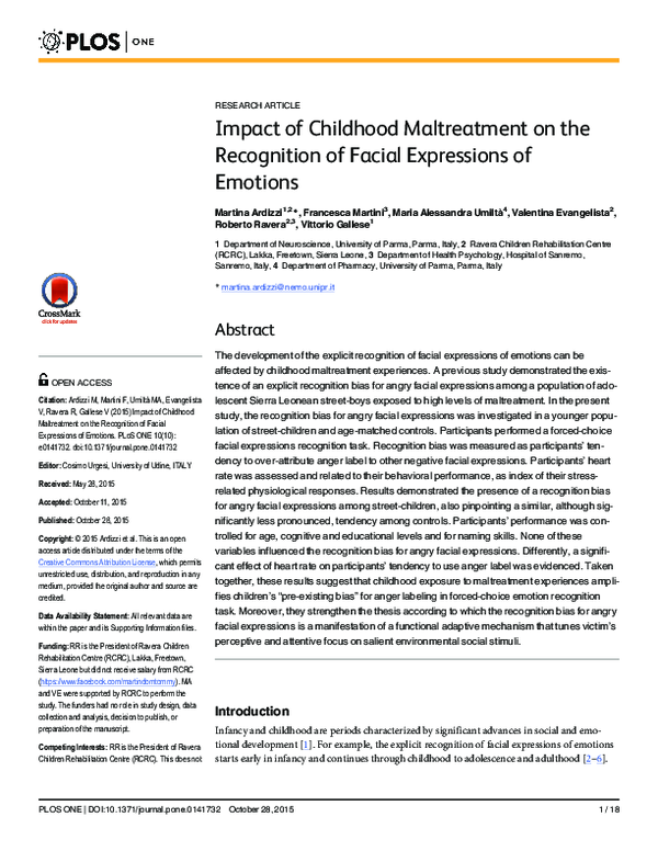 (PDF) Impact of Childhood Maltreatment on the Recognition of Facial ...