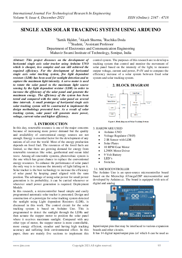 (PDF) Single Axis Solar Tracking System Using Arduino