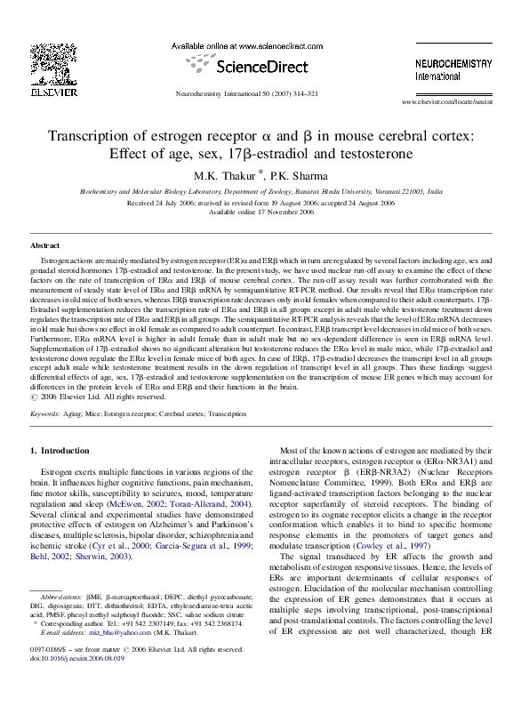 (PDF) Transcription of estrogen receptor α and β in mouse cerebral ...