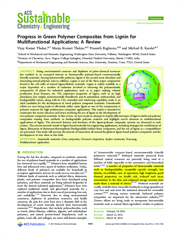 (PDF) Progress in Green Polymer Composites from Lignin for ...