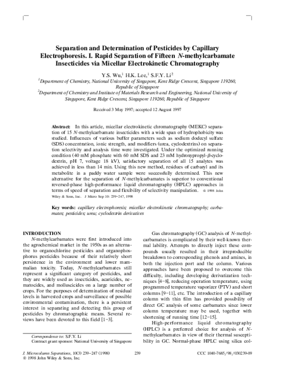 (PDF) Separation and determination of pesticides by capillary ...