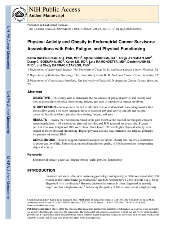 (PDF) Physical activity and obesity in endometrial cancer survivors ...