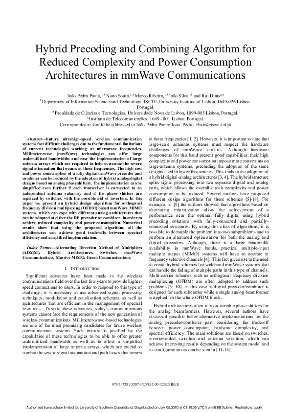 (PDF) Hybrid Precoding and Combining Algorithm for Reduced Complexity ...