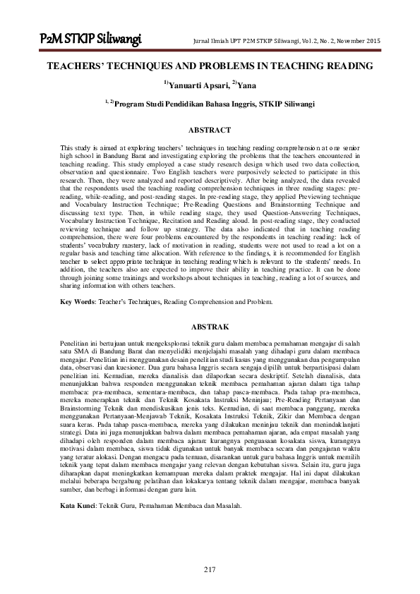 (PDF) Teachers’ Techniques and Problems in Teaching Reading