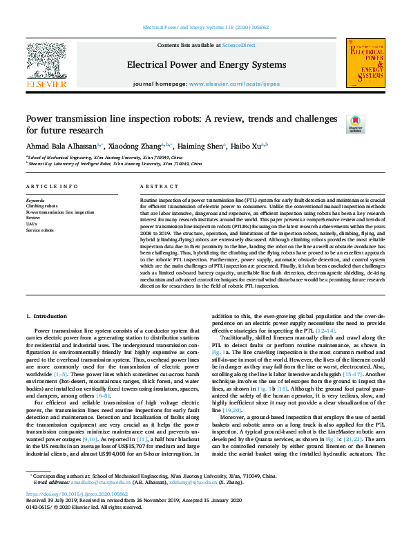 (PDF) Power transmission line inspection robots: A review, trends and ...