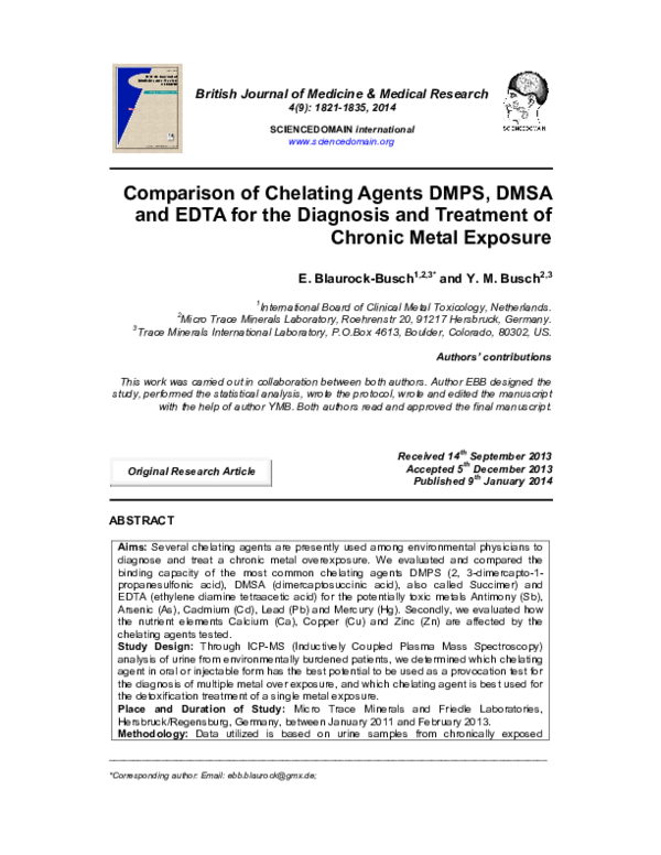 (PDF) Comparison of Chelating Agents DMPS, DMSA and EDTA for the ...