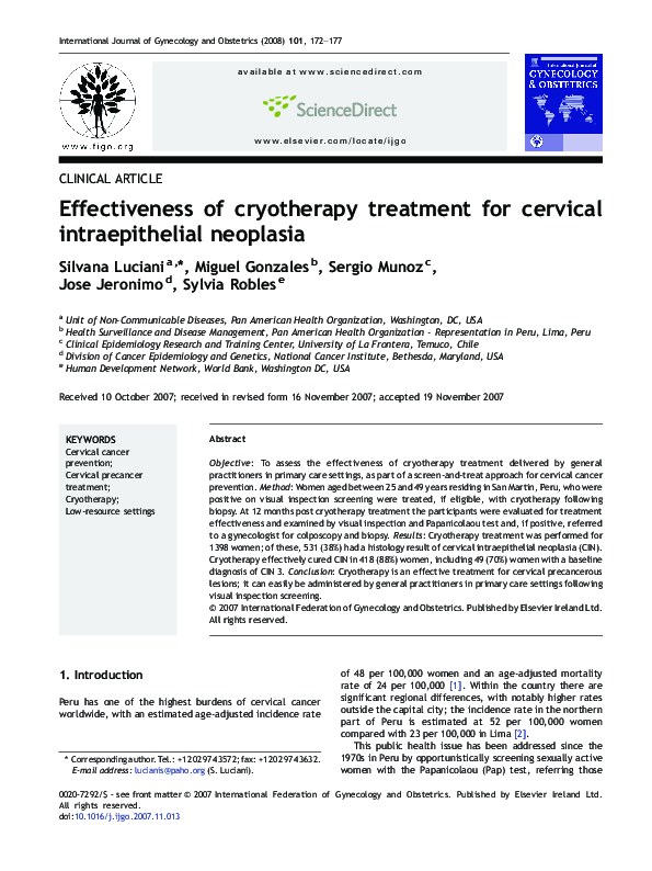 (PDF) Effectiveness of cryotherapy treatment for cervical ...