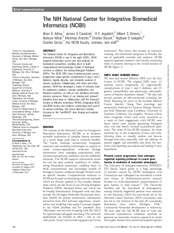 (PDF) The NIH National Center for Integrative Biomedical Informatics ...