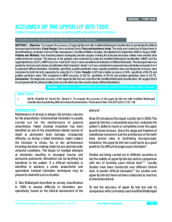 (PDF) Accuracy of the Upper Lip Bite Test Khalid Buland Academia.edu