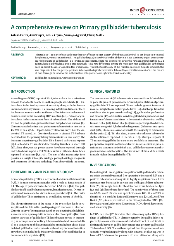 (PDF) A comprehensive review on Primary gallbladder tuberculosis
