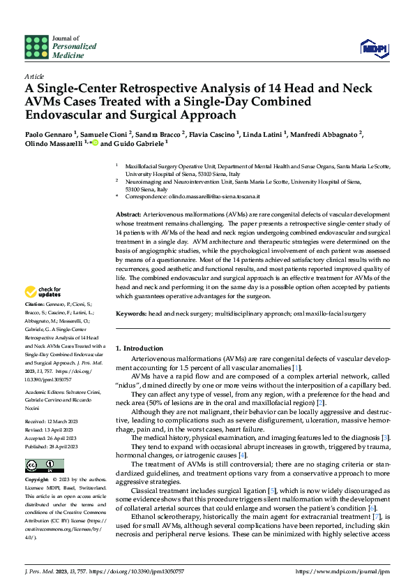 (PDF) A Single-Center Retrospective Analysis of 14 Head and Neck AVMs ...