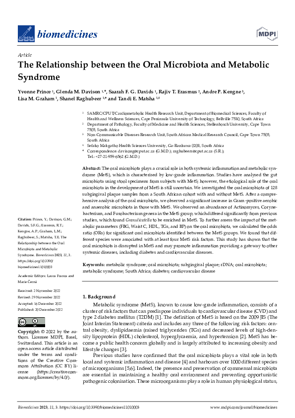 (PDF) The Relationship between the Oral Microbiota and Metabolic Syndrome