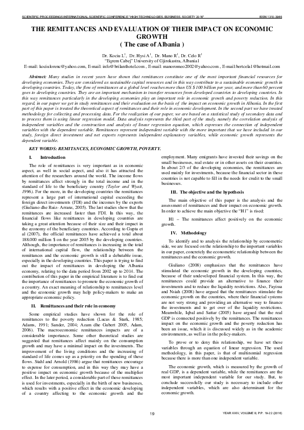 (PDF) THE REMITTANCES AND EVALUATION OF THEIR IMPACT ON ECONOMIC GROWTH ...
