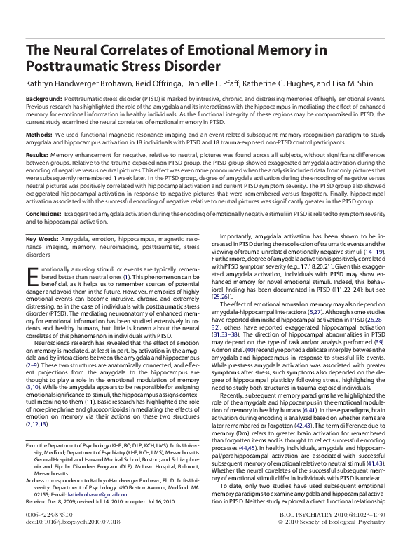 (PDF) The Neural Correlates of Emotional Memory in Posttraumatic Stress ...