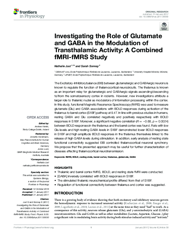 (PDF) Investigating the Role of Glutamate and GABA in the Modulation of ...