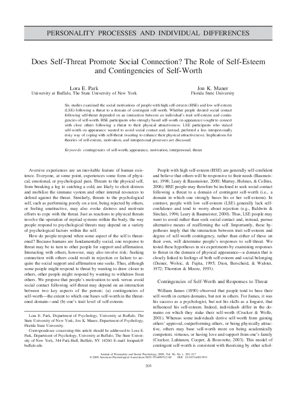 (PDF) Does self-threat promote social connection? The role of self ...