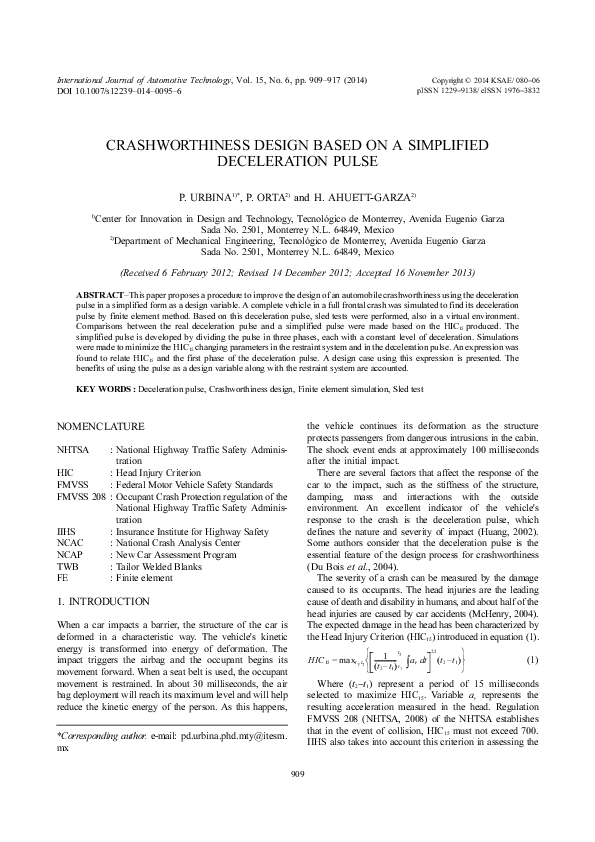 (PDF) Crashworthiness design based on a simplified deceleration pulse