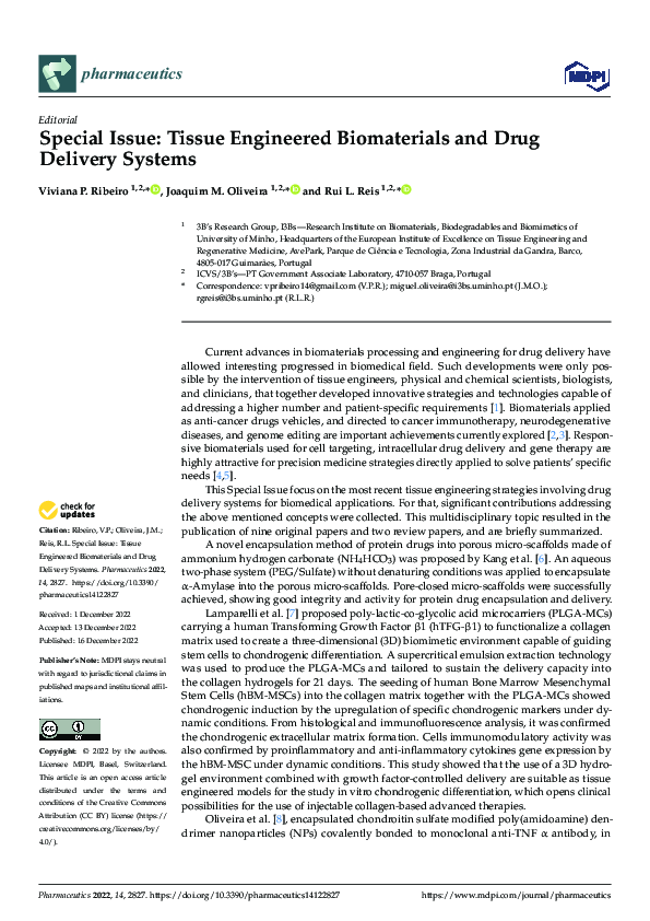 (PDF) Special Issue: Tissue Engineered Biomaterials and Drug Delivery ...