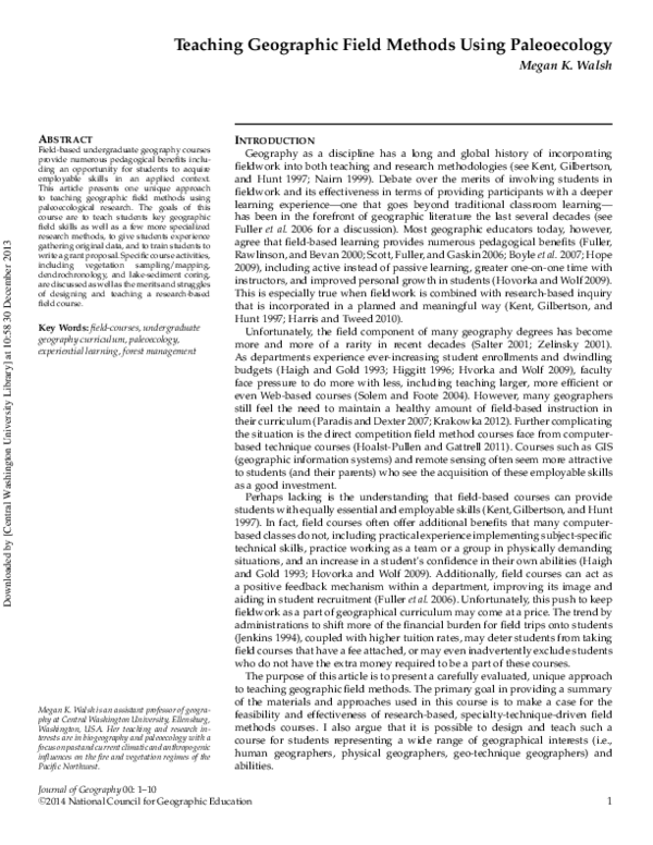 (PDF) Teaching Geographic Field Methods Using Paleoecology