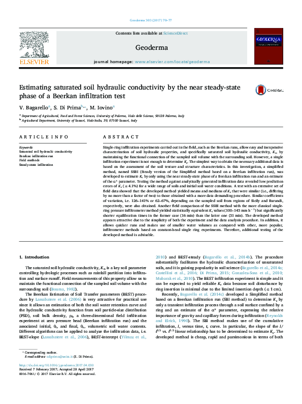 (PDF) Estimating Saturated Soil Hydraulic Conductivity Using Water ...