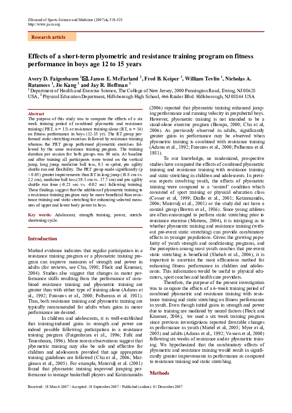 (PDF) Effects of a short-term plyometric and resistance training ...