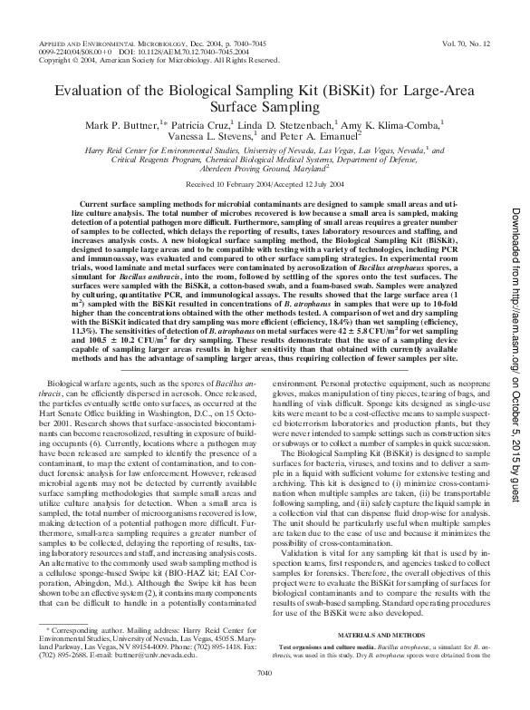 (PDF) Evaluation of the Biological Sampling Kit (BiSKit) for LargeArea