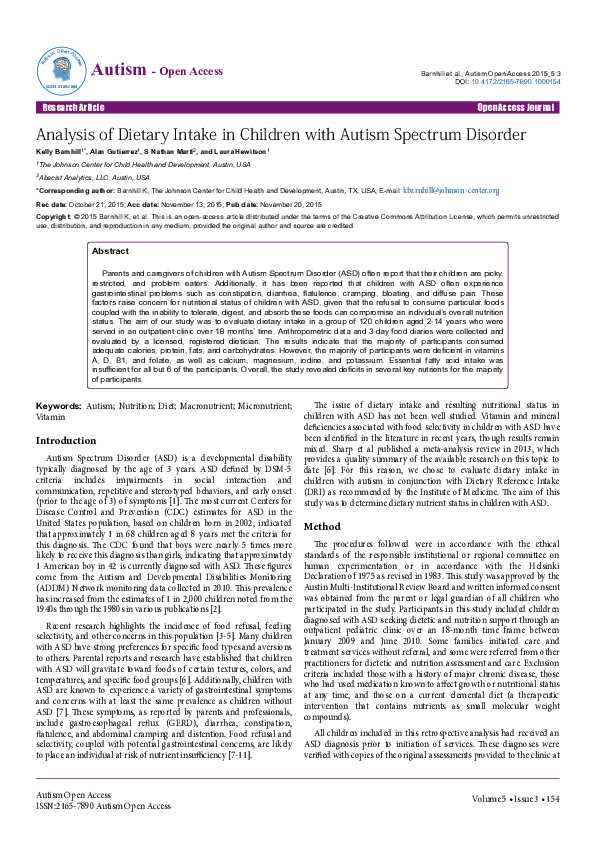 (PDF) Analysis of Dietary Intake and Nutritional Status in Children ...
