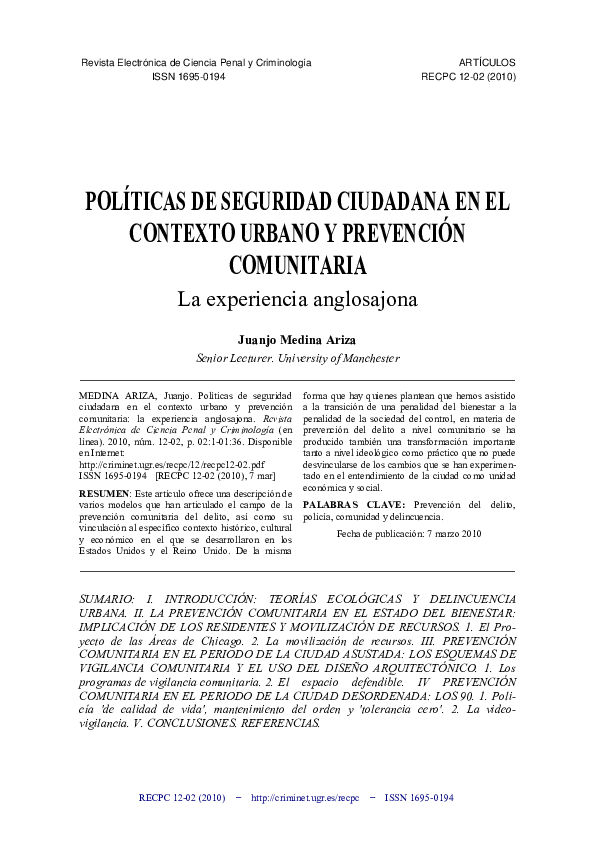 (PDF) Políticas de seguridad ciudadana en el contexto urbano y ...
