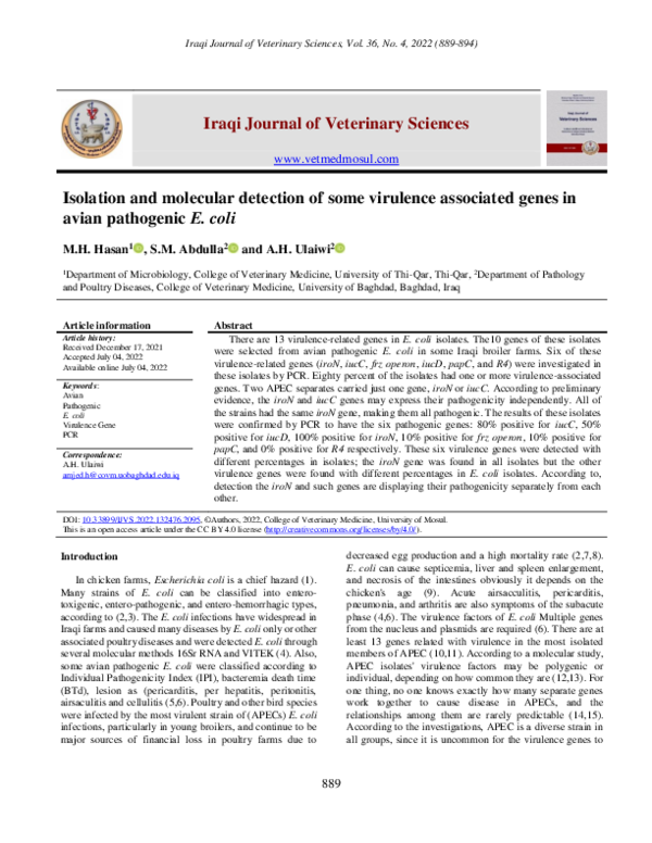 (PDF) Isolation and molecular detection of some virulence associated ...