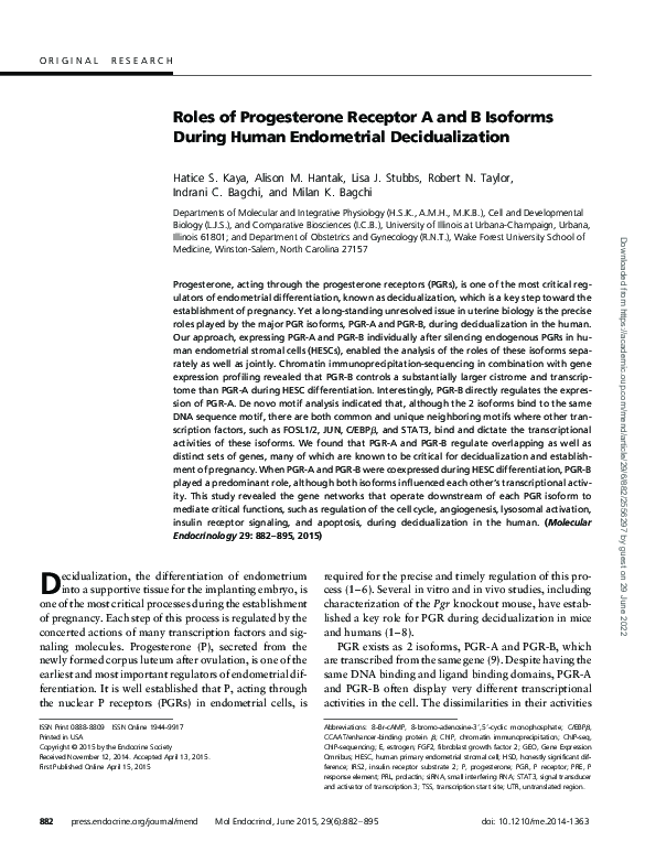 (PDF) Roles of Progesterone Receptor a and B Isoforms During Human ...