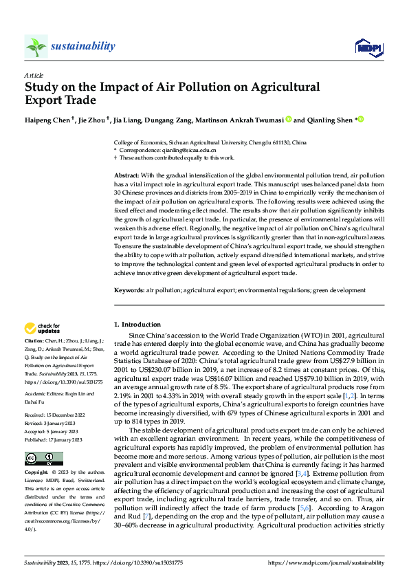 (PDF) Study on the Impact of Air Pollution on Agricultural Export Trade